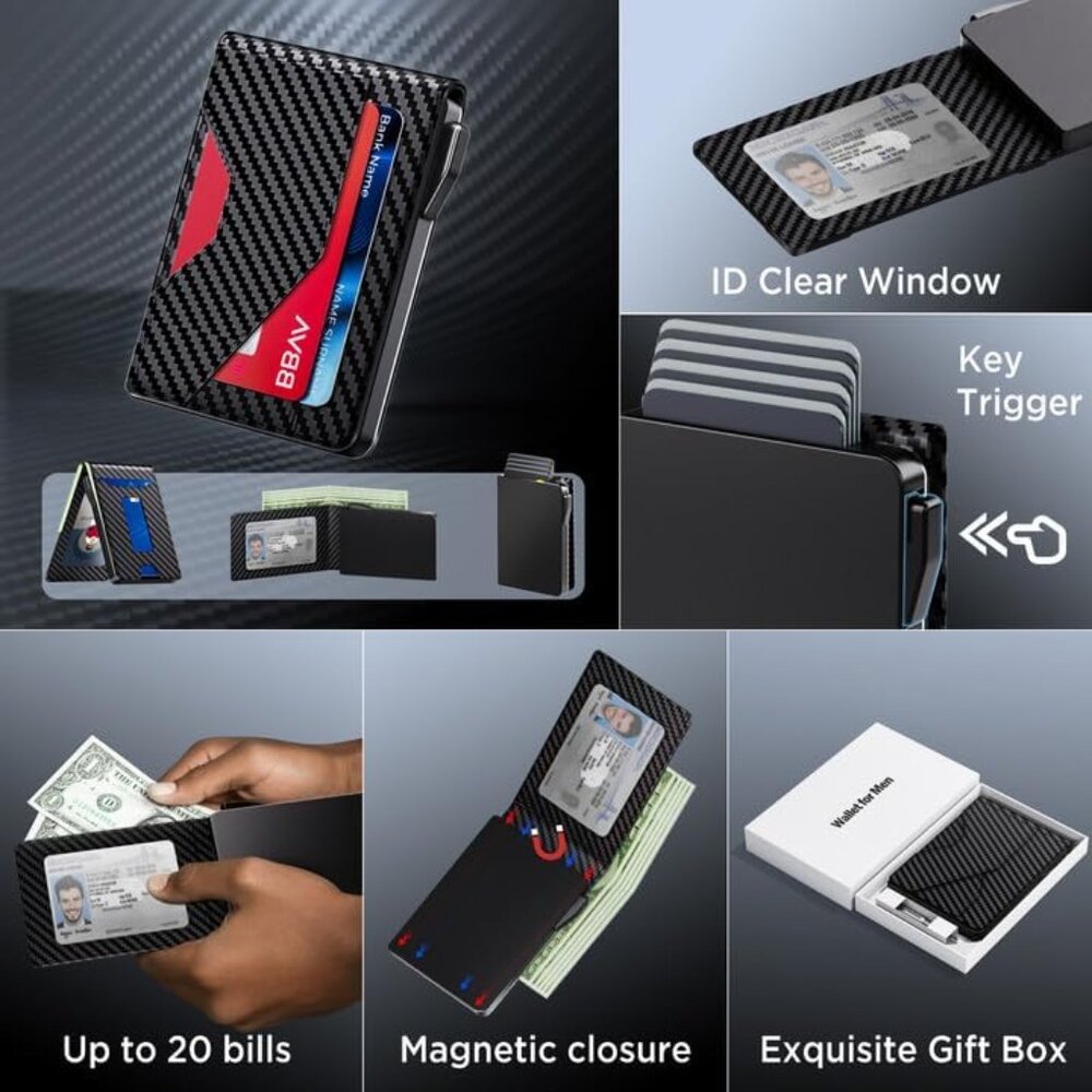 Slim Leather Men's Wallet with Cash Slot, Pop-up Card Slot with ID Window - Picture 8 of 12